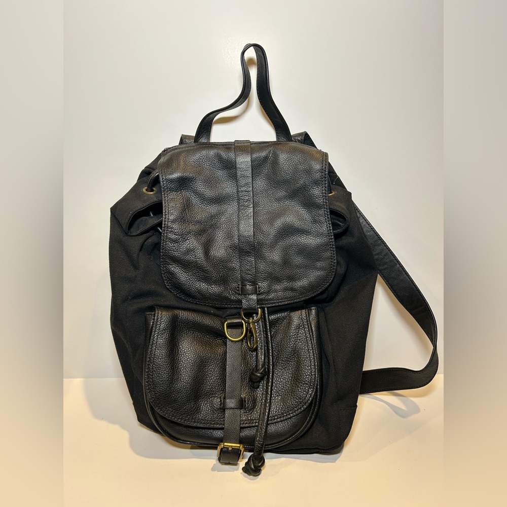 Thread & Supply Black vegan leather and canvas Backpack